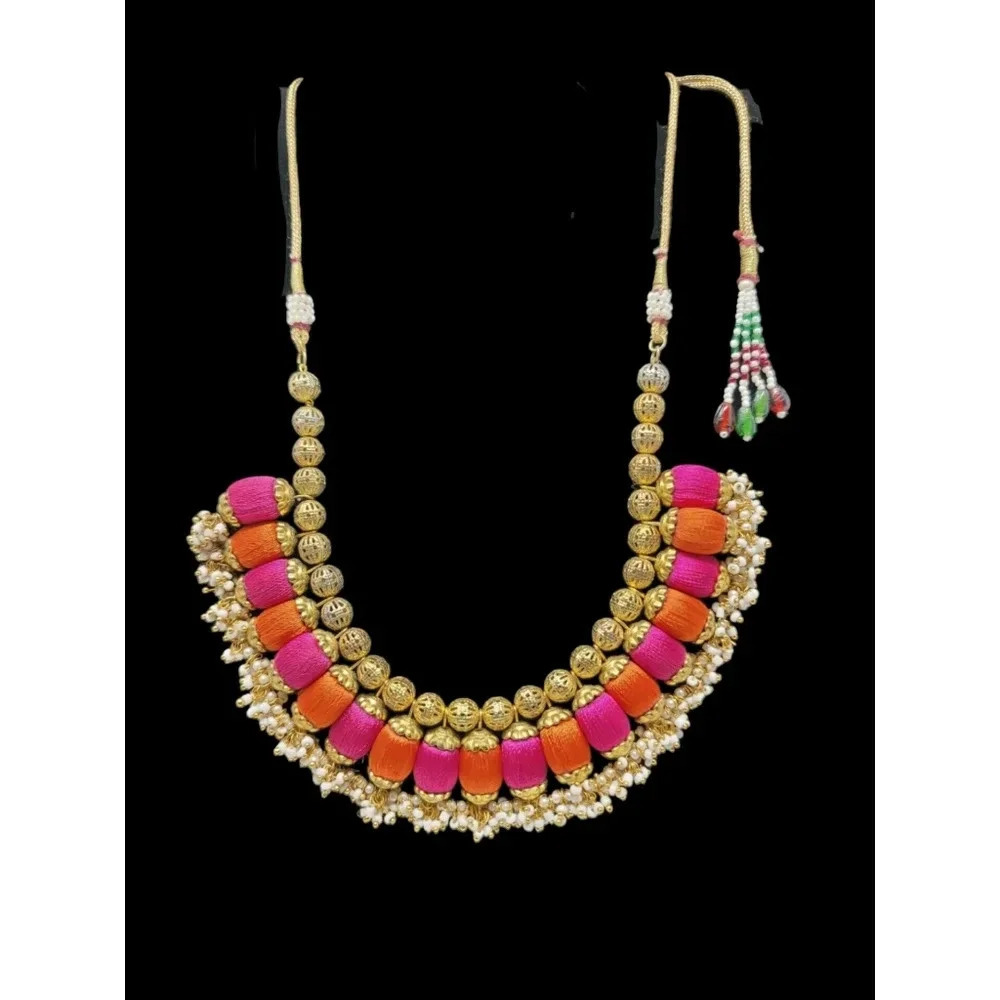 Brightly Colored Silk Thread and Beaded Adjustable Length Necklace